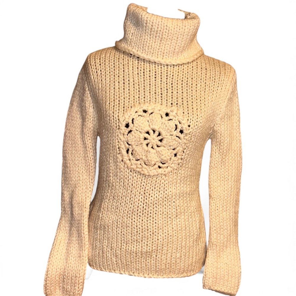 Rodier Cream Turtleneck Sweater cable knit chunky